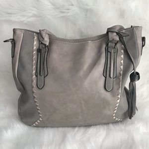 Womens Gray faux leather handbag purse tote